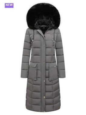 Women's Long Waterproof Down Alternative Puffer Coat Faux Fur Hood